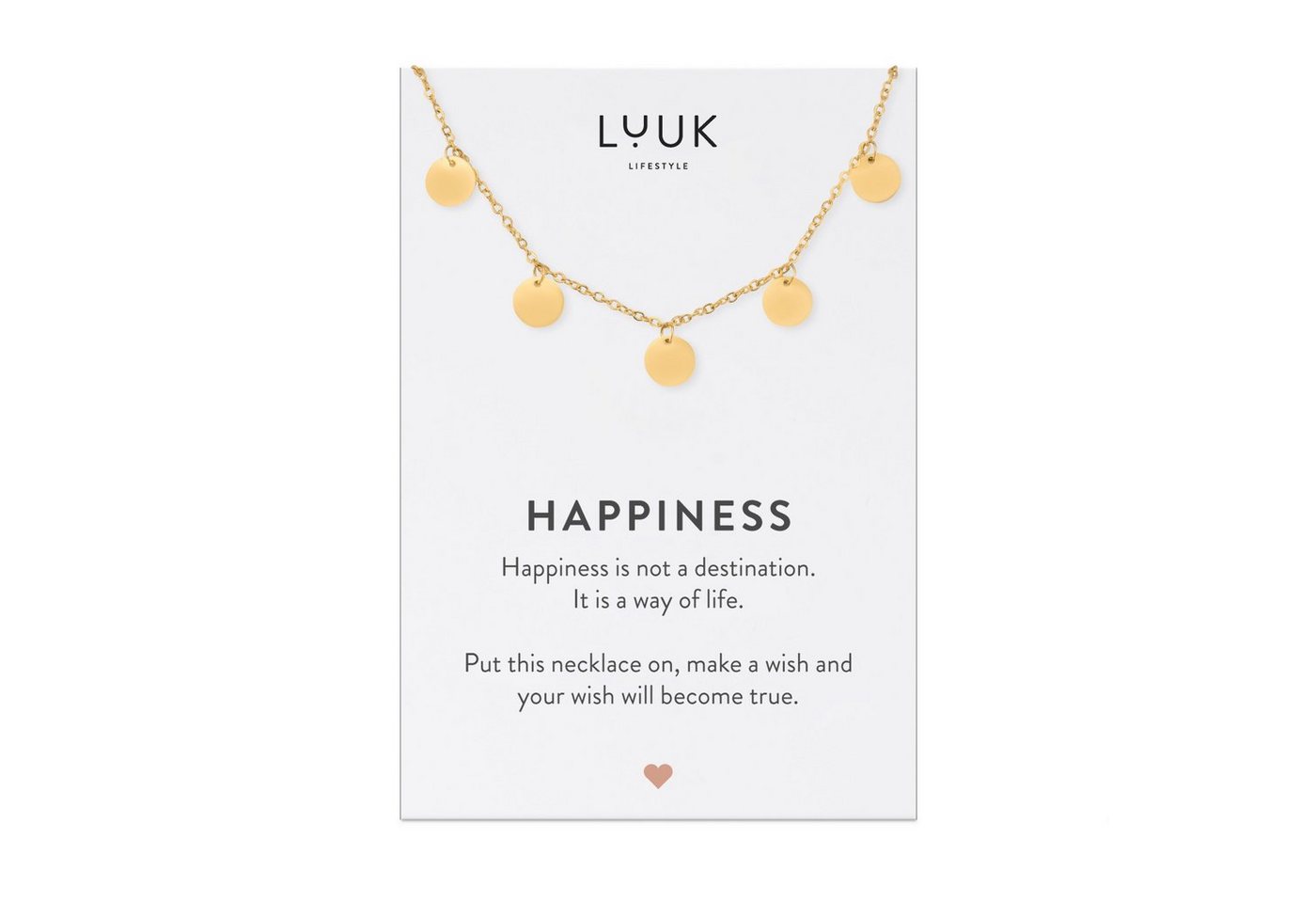 LUUK LIFESTYLE Kette mit Anhänger Plättchen, HAPPINESS Geschenkkarte, hochwertiger Edelstahl von LUUK LIFESTYLE