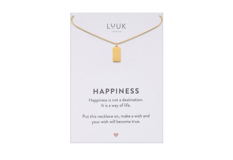 LUUK LIFESTYLE Kette mit Anhänger Rechteck Coin, mit HAPPINESS Spruchkarte, schlicht & elegantes Design von LUUK LIFESTYLE