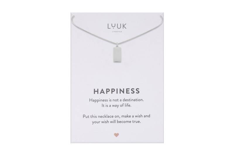 LUUK LIFESTYLE Kette mit Anhänger Rechteck Coin, mit HAPPINESS Spruchkarte, schlicht & elegantes Design von LUUK LIFESTYLE