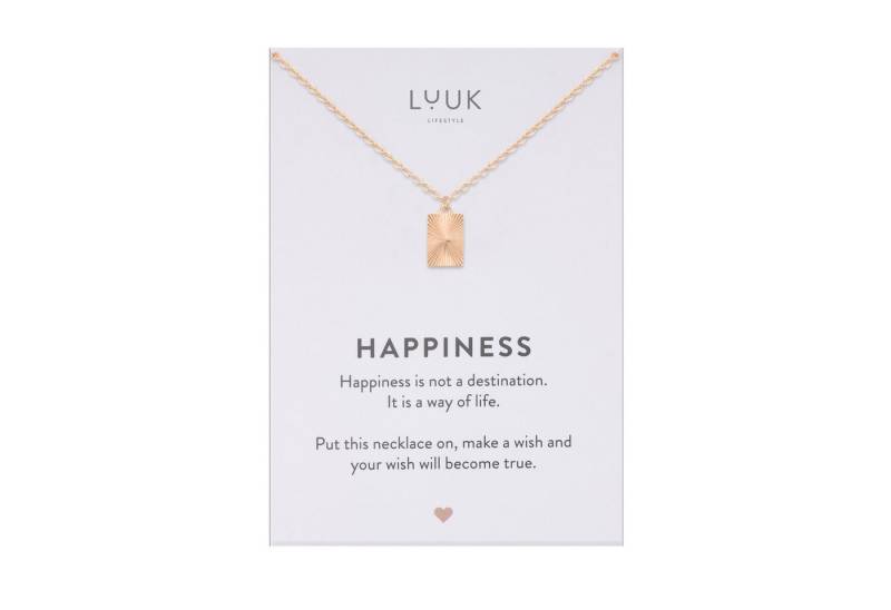 LUUK LIFESTYLE Kette mit Anhänger Rechteck Sonnen, mit HAPPINESS Spruchkarte, feminines und modernes Design von LUUK LIFESTYLE