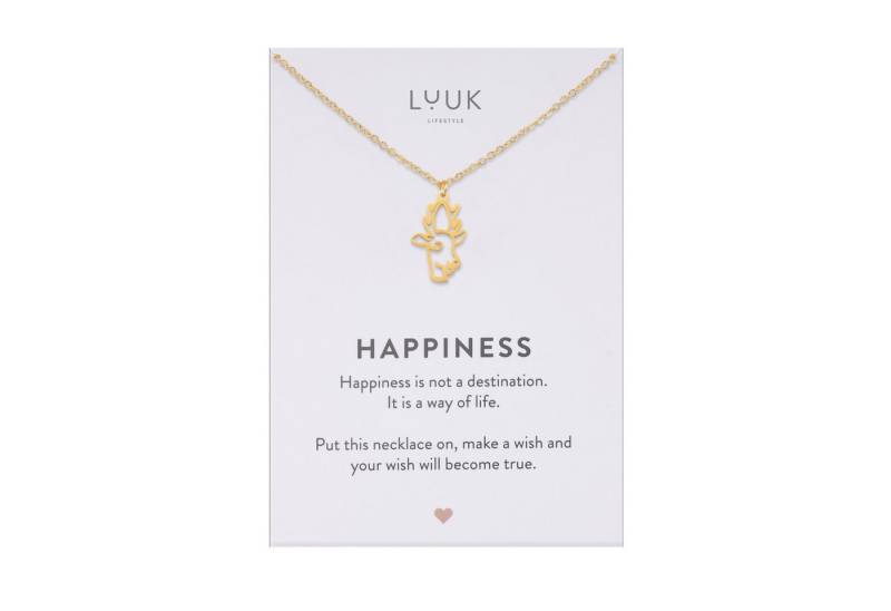 LUUK LIFESTYLE Kette mit Anhänger Reh, mit HAPPINESS Spruchkarte, filigran und zeitlos von LUUK LIFESTYLE