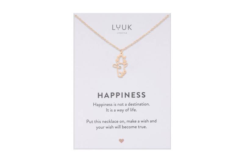 LUUK LIFESTYLE Kette mit Anhänger Reh, mit HAPPINESS Spruchkarte, filigran und zeitlos von LUUK LIFESTYLE