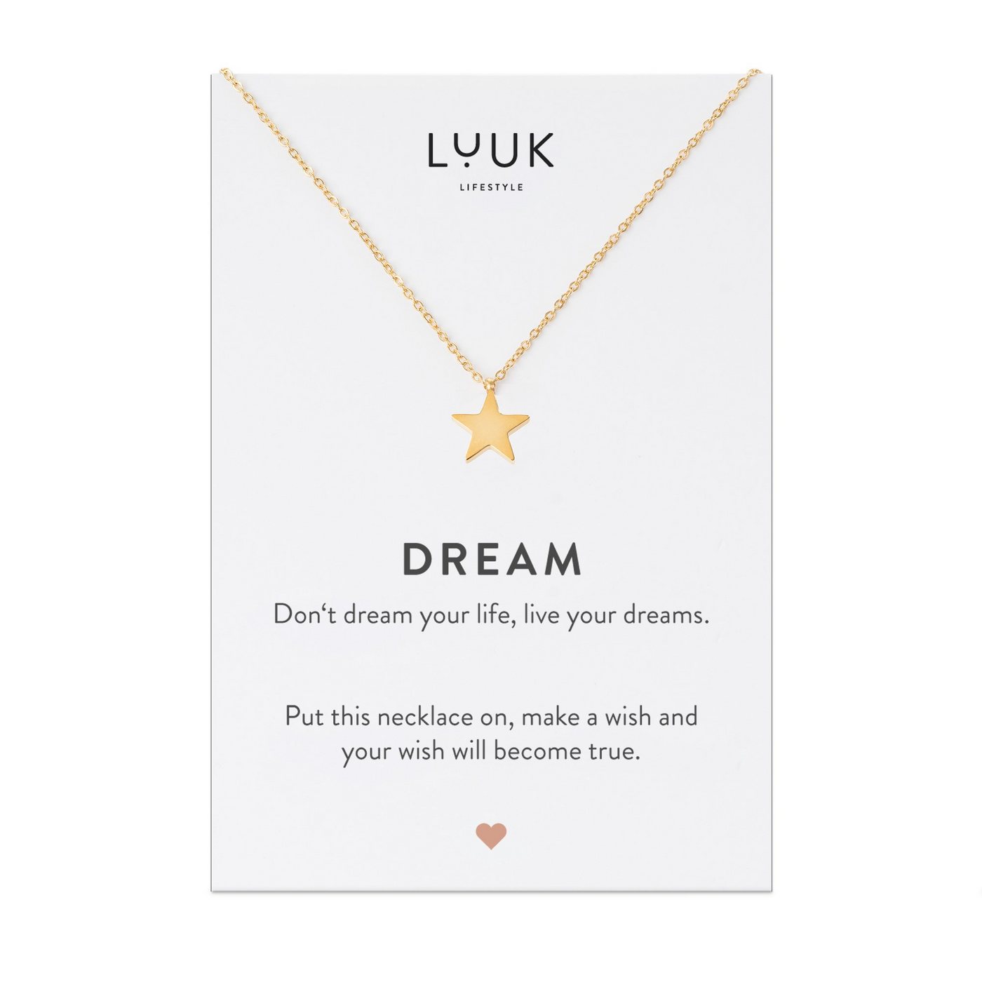 LUUK LIFESTYLE Kette mit Anhänger Stern, Glücksbringer, trendiger schmuck für den Sommer, Alltag, Astro Motiv, verstellbare Länge, Stern Anhänger und DREAM Geschenkkarte, Modeschmuck, Gold von LUUK LIFESTYLE