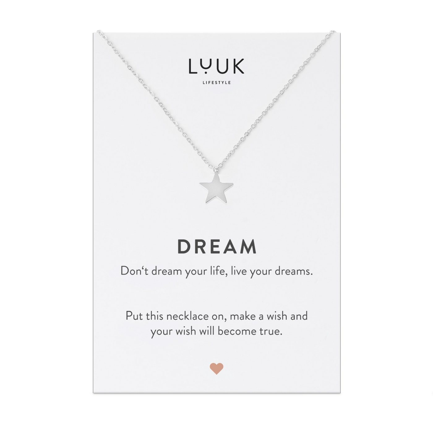 LUUK LIFESTYLE Kette mit Anhänger Stern, Stern Anhänger, DREAM Spruchkarte, Glücksbringer, Damenschmuck, Geschenkidee für Freundin, Verlobte, trendiger Look, Modetrend, Silber von LUUK LIFESTYLE