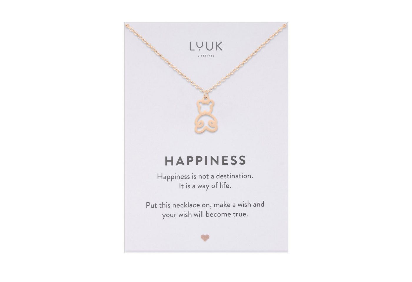 LUUK LIFESTYLE Kette mit Anhänger Teddy, mit HAPPINESS Spruchkarte, minimalistisch von LUUK LIFESTYLE