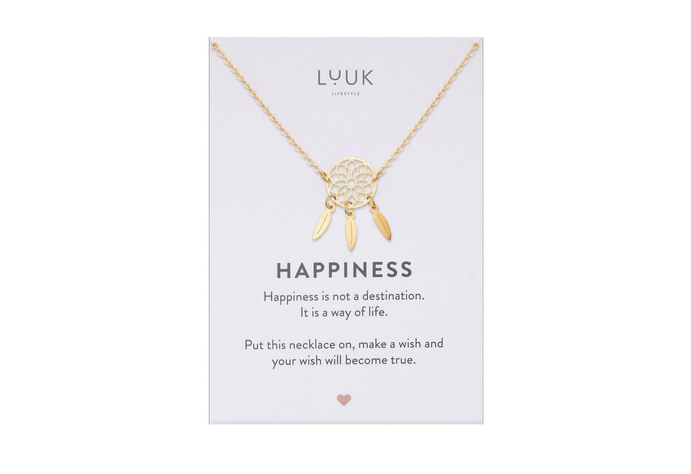 LUUK LIFESTYLE Kette mit Anhänger Traumfänger, mit Happiness Spruchkarte, filigran und modern von LUUK LIFESTYLE