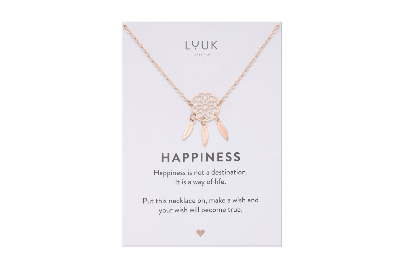 LUUK LIFESTYLE Kette mit Anhänger Traumfänger, mit Happiness Spruchkarte, filigran und modern von LUUK LIFESTYLE