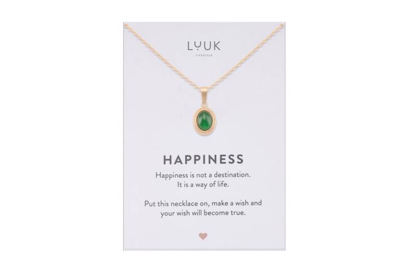 LUUK LIFESTYLE Kette mit Anhänger Vintage Stein, mit HAPPINESS Spruchkarte, retro-chic Design von LUUK LIFESTYLE