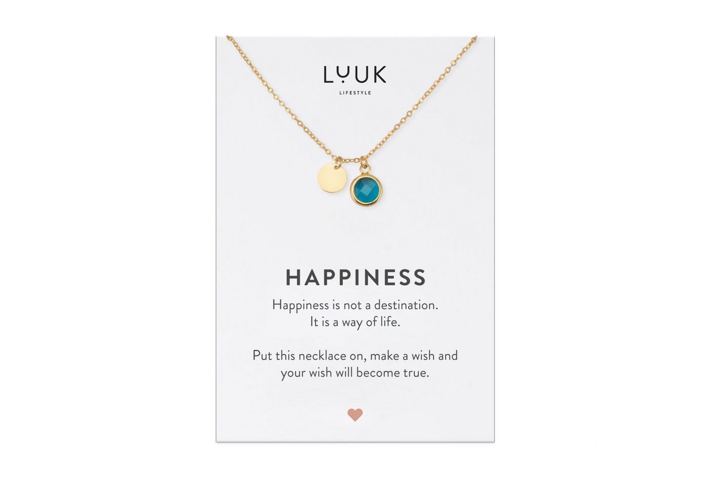 LUUK LIFESTYLE Kette mit Anhänger königsblauer Kristall, blauer Glaskristall Anhänger, HAPPINESS Spruchkarte, Geschenkidee für Frauen, Statement Schmuck, Lieblingsstück, Freundin, Muttertag, Valentinstag, Gold von LUUK LIFESTYLE