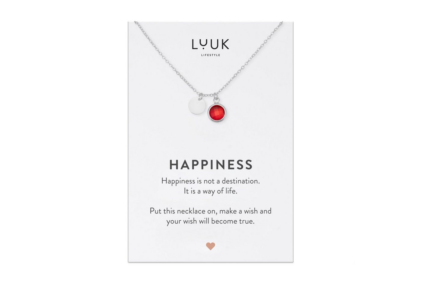 LUUK LIFESTYLE Kette mit Anhänger roter Kristall, Edelstahl, roter Kristall Anhänger, Geschenkidee für Frauen, Schmuck mit Spruch, Glücksbringer, Stimmungskette, schlichtes Design für den modernen Look, Silber von LUUK LIFESTYLE