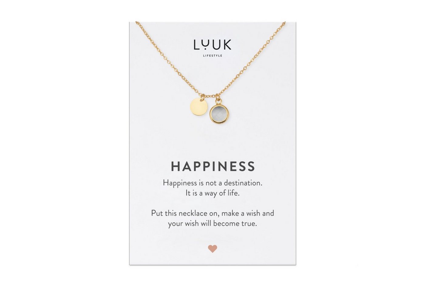 LUUK LIFESTYLE Kette mit Anhänger weißer Kristall, Glücksbringer auf Reisen, Modeaccessoire, originelle Geschenkidee für Frauen, Modetrend, layer look, Edelstahl, weißer Glaskristall Anhänger, Gold von LUUK LIFESTYLE