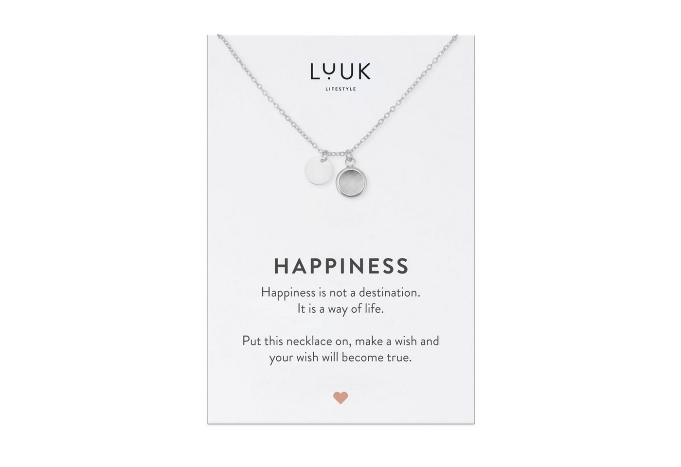 LUUK LIFESTYLE Kette mit Anhänger weißer Kristall, Edelstahl, Glaskristall Anhänger in der Farbe Weiß, filigrane Kette, verstellbare Länge von 50 cm, Freundschaftsgeschenk, HAPPINESS Geschenkkarte, Halskette, Silber von LUUK LIFESTYLE