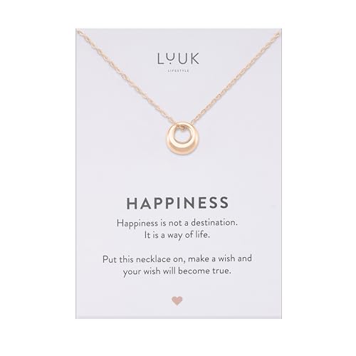 LUUK LIFESTYLE Minimalistische Damen Halskette, kleines Geschenk für Sie mit HAPPINESS Spruchkarte, dezenter und schicker Stil, Rosé von LUUK LIFESTYLE
