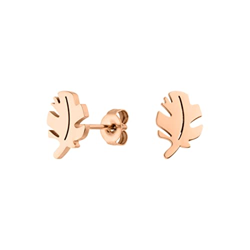 LUUK LIFESTYLE Schlichte Ohrringe aus Edelstahl, Damen Ohrstecker, Glücksbringer Geschenk für Frauen und Mädchen, filigran & wasserfest, Blatt I Pflanze, roségold von LUUK LIFESTYLE