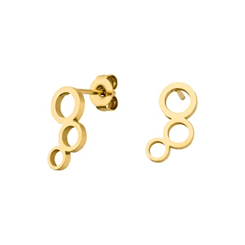 LUUK LIFESTYLE Ohrringe mit drei Kreisen | Ringen aus Edelstahl, wasserfest und alltagtauglich, Geschenkidee, modernes Design, vielseitig kombinierbar, Damenschmuck, ringförmige Ohrstecker in Gold von LUUK LIFESTYLE