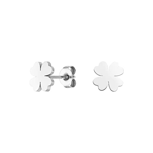 LUUK LIFESTYLE Schlichte Ohrringe aus Edelstahl, Damen Ohrstecker, Glücksbringer Geschenk für Frauen und Mädchen, filigran & wasserfest, vierblättriges Kleeblatt I Glückssymbol, silber von LUUK LIFESTYLE