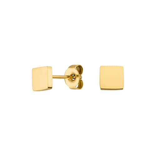LUUK LIFESTYLE Schlichte Ohrringe aus hochwertigem Edelstahl mit wunderschöner Geschenkbox minimalistisches Design, persönliches Geschenk für Frauen, Verlobte, viereckige Ohrstecker, Gold von LUUK LIFESTYLE