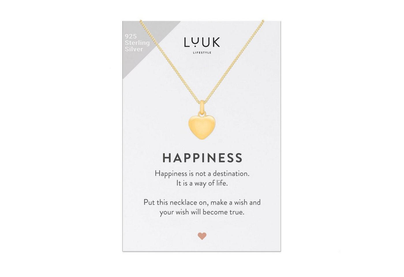 LUUK LIFESTYLE Silberkette Herz, mit Herzanhänger und HAPPINESS Geschenkkarte von LUUK LIFESTYLE