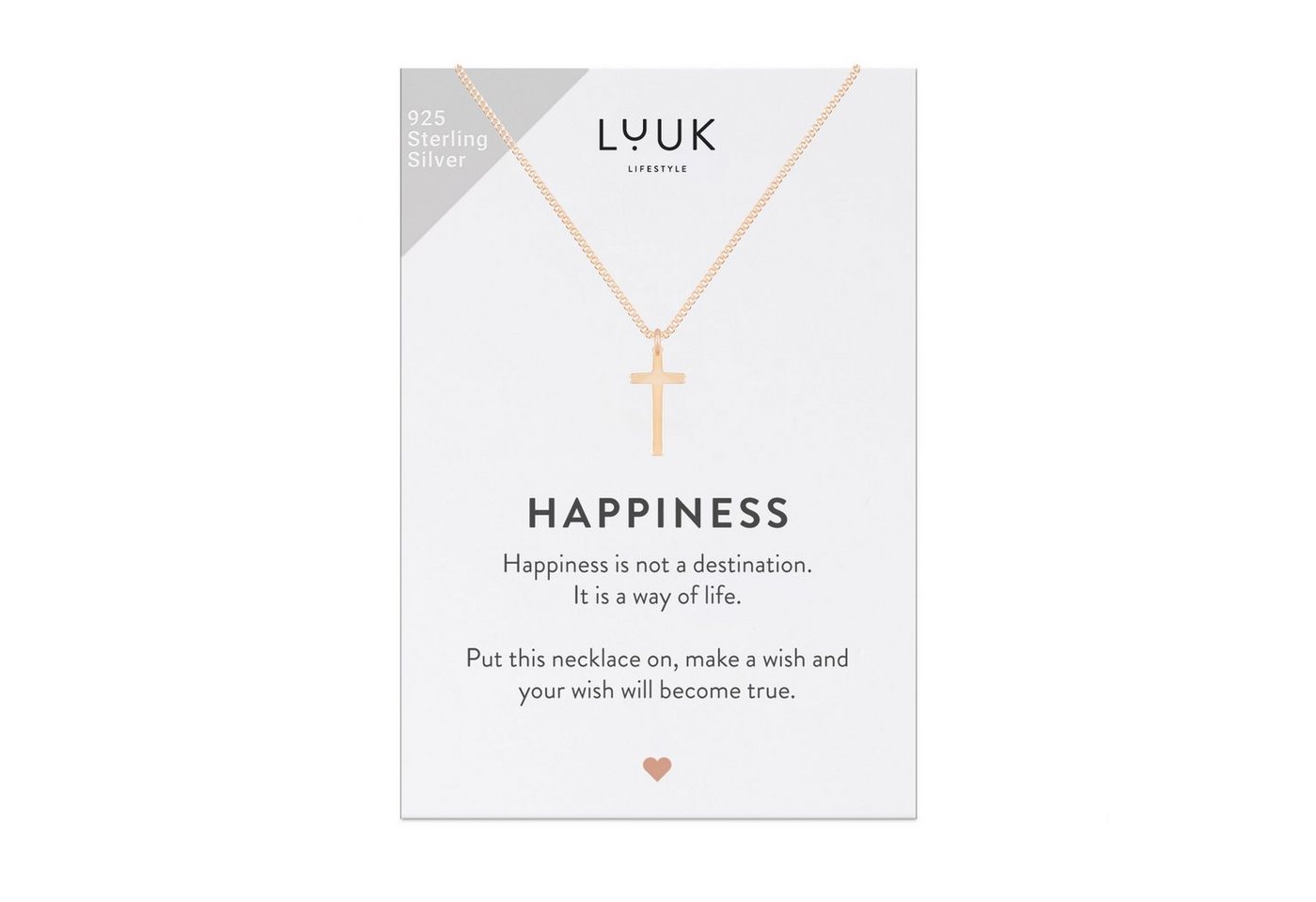 LUUK LIFESTYLE Silberkette Kreuz, mit Kreuz Anhänger, 925er Sterlingsilber und HAPPINESS Geschenkkarte, christliches religiöses Symbol, Kruzifix, Geschenk für Tochter zur Kommunion, Taufe, Roségold von LUUK LIFESTYLE