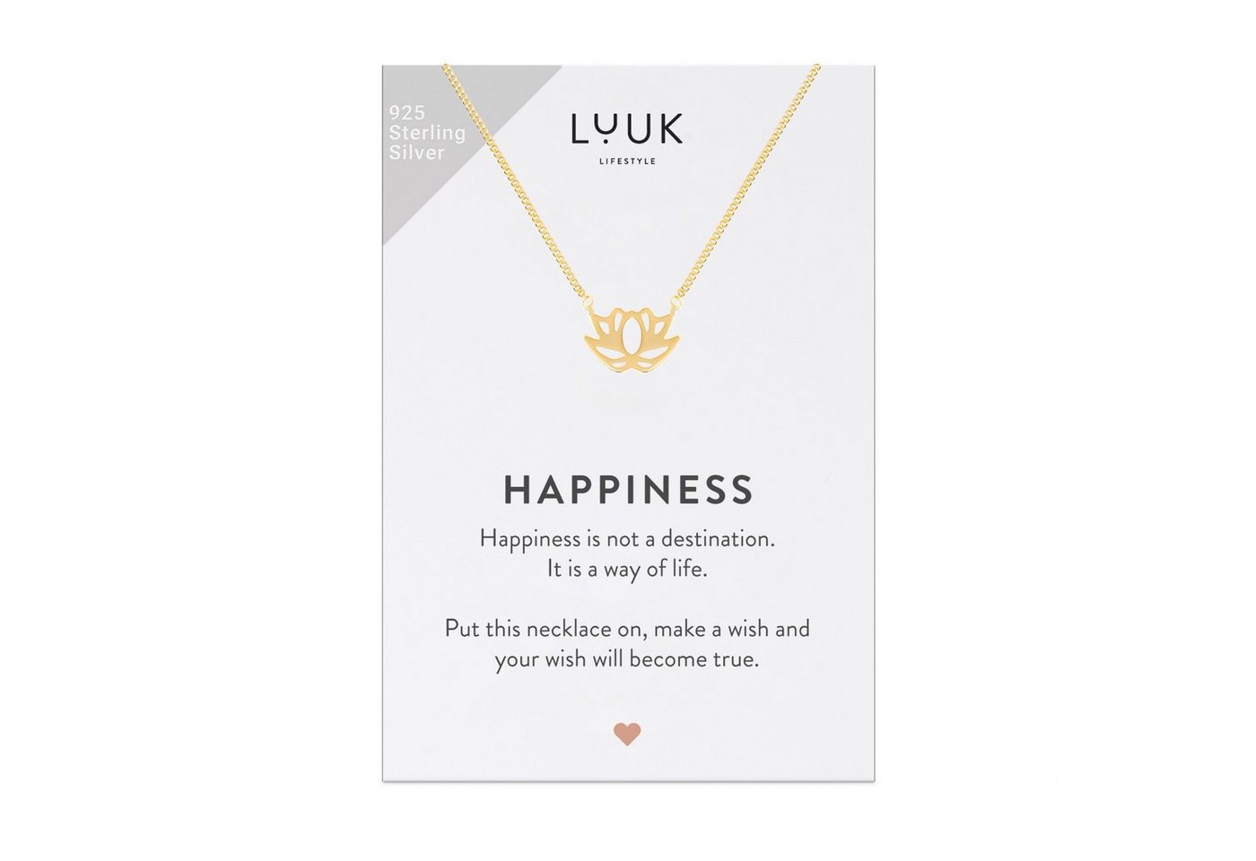 LUUK LIFESTYLE Silberkette Lotus, 925er Sterlingsilber mit Lotusblütenanhänger, HAPPINESS Geschenkkarte, Schmuck mit asiatischem Zen-Muster für sie, Geschenkidee für Freundin, Verlobte, Geburtstag, Gold von LUUK LIFESTYLE