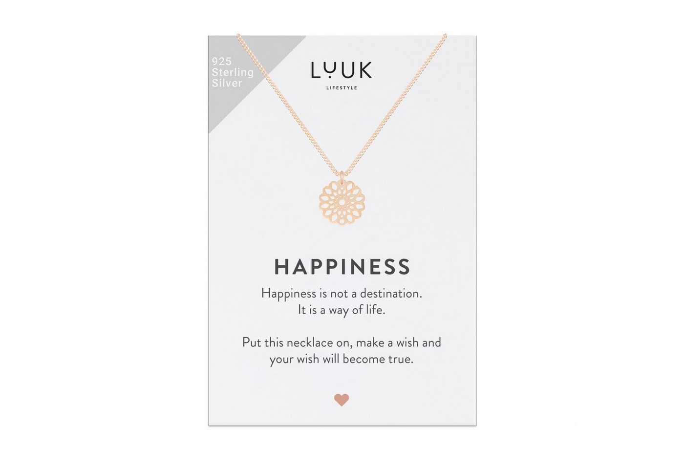 LUUK LIFESTYLE Silberkette Mandala, HAPPINESS Geschenkkarte, Mandala Muster, Zen Schmuck für Yoga, Entspannung, Freizeitmode, tägliches Tragen, verstellbare Kette, Rosé von LUUK LIFESTYLE