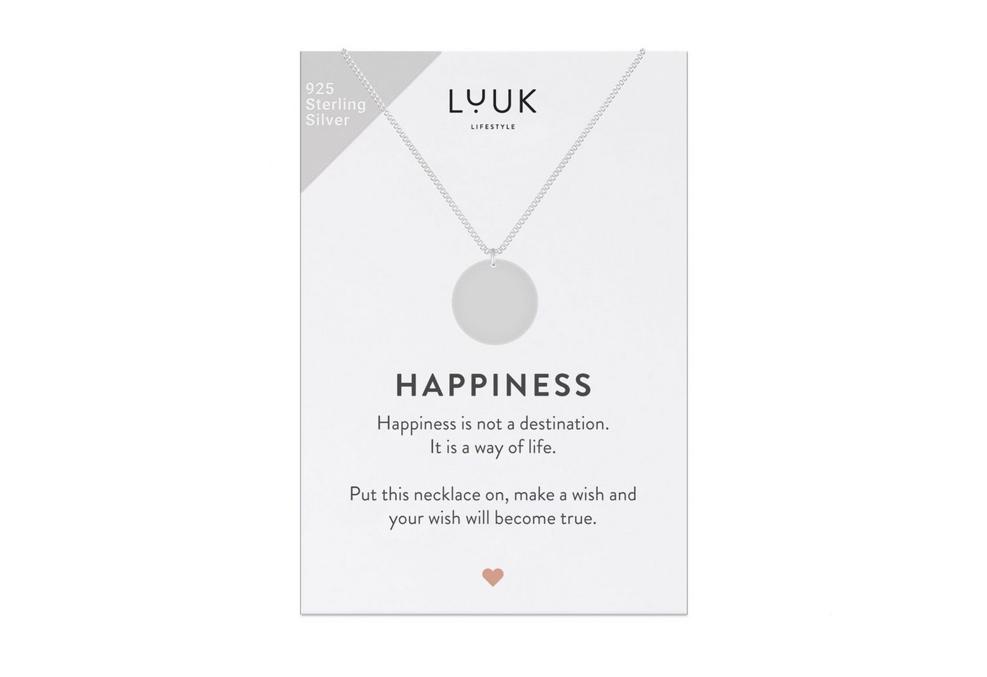 LUUK LIFESTYLE Silberkette Plättchen, inklusive Happiness Spruchkarte von LUUK LIFESTYLE