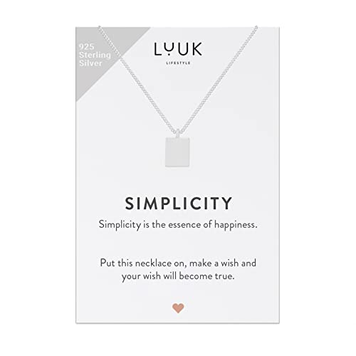 LUUK LIFESTYLE Halskette aus 925er Sterlingsilber mit Anhänger in Quadrat |Viereck| geometrische Form und SIMPLICITY Geschenkkarte, Glücksbringer, trendiger Frauenschmuck, verstellbare Länge, Silber von LUUK LIFESTYLE