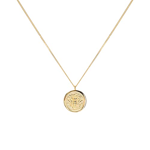 LUUK LIFESTYLE 925 Sterling Silber Kette mit Münzanhänger und Bienen Motiv, moderner Modeschmuck mit Coin, 50 cm, persönliche Geschenkidee für Frauen, Glücksbringer, Talisman, nachhaltige Mode, Gold von LUUK LIFESTYLE