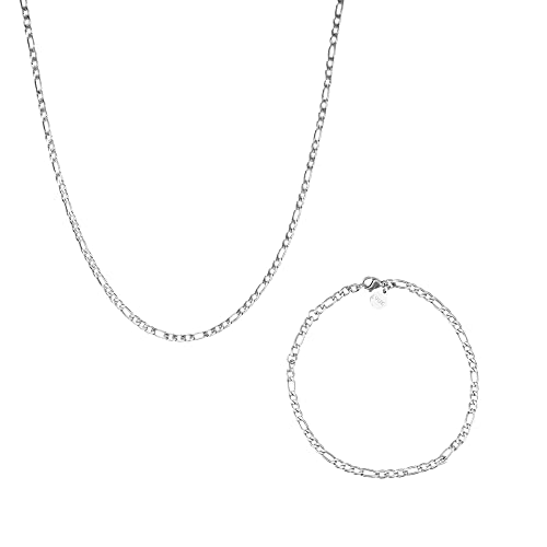 LUUK LIFESTYLE Edelstahl Schmuckset, bestehend aus einer Halskette und einem Armband im modernen Alternate Mesh Design, Schmucketui, Modetrend, Geschenksidee, vielseitig kombinierbar, Silber von LUUK LIFESTYLE