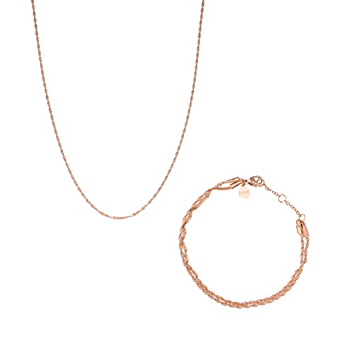 LUUK LIFESTYLE Schmuckset Rope aus Edelstahl, verstellbare Kette, Layer Look, Halskette und Armband ohne Anhänger, feminine Geschenkidee, trendiger Damenschmuck, Valentinstag, Geburtstag, Rosé von LUUK LIFESTYLE