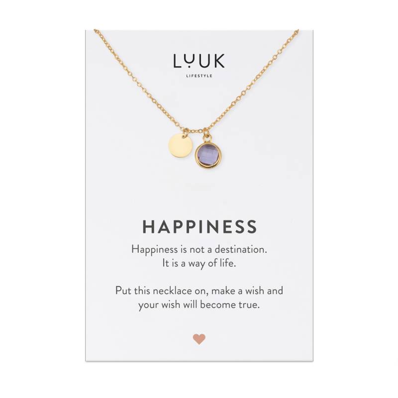 Minimalist Edelstahl Halskette Mit Lila Geburtsstein I Zirkonia Kristall Anhänger Birthstone Necklace Spruchkarte Damen Kette von LUUKLIFESTYLEShop