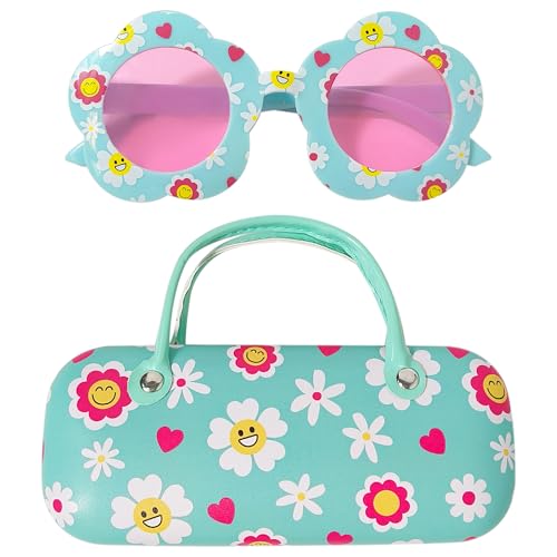 LUV HER Kids Daisy Sonnenbrille & Etui Set - Mädchen Sonnenbrille Polarisierte Gläser - Süßes Blumendesign, Rosa mit weißem Rahmen, Einheitsgröße von LUV HER