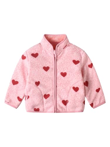 LUVCES Baby Jacke Jungen Unisex Kleinkind Mädchen Kinder Warm Fleece Jacke Full Zip Pullover Oberbekleidung Sweatshirt Rosa Herz 3-4 Jahre von LUVCES
