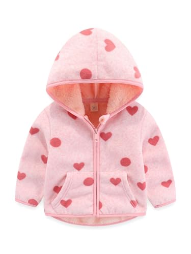LUVCES Baby Jacke Jungen Warm Printed Fleece Jacke mit Kapuze Reißverschluss Unisex Kleinkind Mädchen Kinder Mantel Herbst Winter Oberbekleidung Rosa bedruckt 1 3-4 Jahre von LUVCES