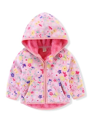 LUVCES Baby Jacke Jungen Warm Printed Fleece Jacke mit Kapuze Reißverschluss Unisex Kleinkind Mädchen Kinder Mantel Herbst Winter Oberbekleidung Rosa bedruckt 2 2-3 Jahre von LUVCES