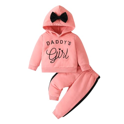 LUVCES Baby Mädchen Herbst Winter Kleidung Little Sis Kapuzenpullover Tops & Hosen Outfits 2Pcs Kleidungsset Daddy's Girl rosa 12-18 Monate von LUVCES