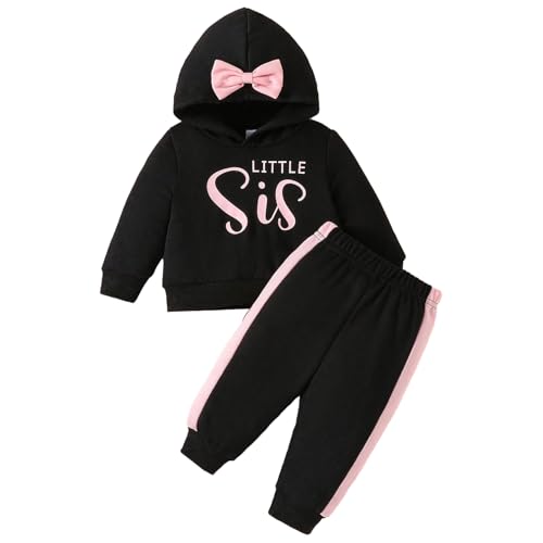 LUVCES Baby Mädchen Herbst Winter Kleidung Little Sis Kapuzenpullover Tops & Hosen Outfits 2Pcs Kleidungsset Little Sis Schwarz 18-24 Monate von LUVCES