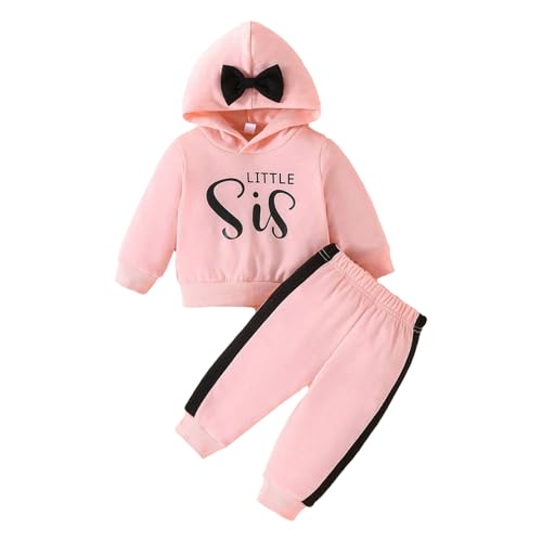 LUVCES Baby Mädchen Herbst Winter Kleidung Little Sis Kapuzenpullover Tops & Hosen Outfits 2Pcs Kleidungsset Little Sis rosa 12-18 Monate von LUVCES