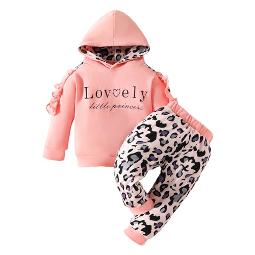 LUVCES Baby Mädchen Kleidung Langarm Sweatshirt Känguru Tasche Floral Hoodie Tops & Hosen Herbst Winter Outfits Kleidung sets Leopard rosa 12-18 Monate von LUVCES