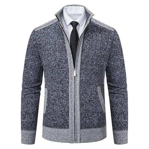 LUVCES Herren Strickjacke mit Reissverschluss Grobstrick Pullover Mantel Herren Cardigan Stehkragen Jacken mit Taschen Dunkelgrau M von LUVCES