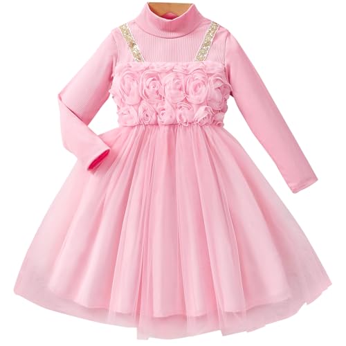 LUVCES Kleid Mädchen Rüschen Langram Tutu Kleid Casual Kleinkind Blumen Tutu Prinzessin Tülkleid Party Kinderkleider Rosa 2-3 Jahre von LUVCES