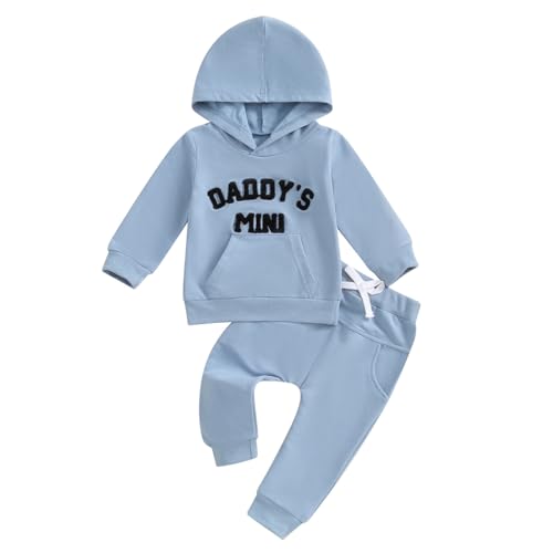 LUVCES Kleinkind Baby Jungen Kleidung Herbst Winter Outfits Langarm Stickerei Daddy’s Mini Hoodie Sweatshirt Top mit Tasche & Jogginghose Set Daddy's Mini Blau 18-24 Monate von LUVCES