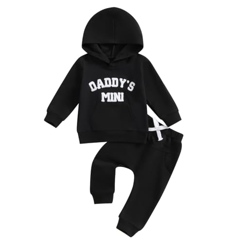 LUVCES Kleinkind Baby Jungen Kleidung Herbst Winter Outfits Langarm Stickerei Daddy’s Mini Hoodie Sweatshirt Top mit Tasche & Jogginghose Set Daddy's Mini Schwarz 2-3 Jahre von LUVCES