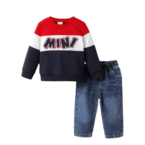 LUVCES Kleinkind Baby Jungen Kleidung Säugling Langarm Gedruckt Sweatshirt Tops Denim Zerrissene Jeanshose Outfit Set Farbblock Mini 12-18 Monate LUVCES Kleinkind Baby Jungen Kleidung Säugling Langarm Gedruckt Sweatshirt Tops Denim Zerrissene Jeanshose Outfit Set Farbblock Mini 12-18 Monate von LUVCES