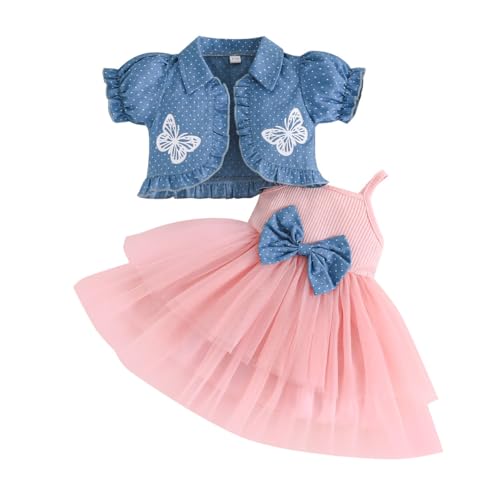 LUVCES Kleinkind Baby Mädchen Bowknot Tutu Kleid und Cardigan Set 2Pcs Sommer Elegante Prinzessinnenkleid und Kurzarm Cardigan Kleidung Sets Kurzarm Rosa 6-9 Monate von LUVCES