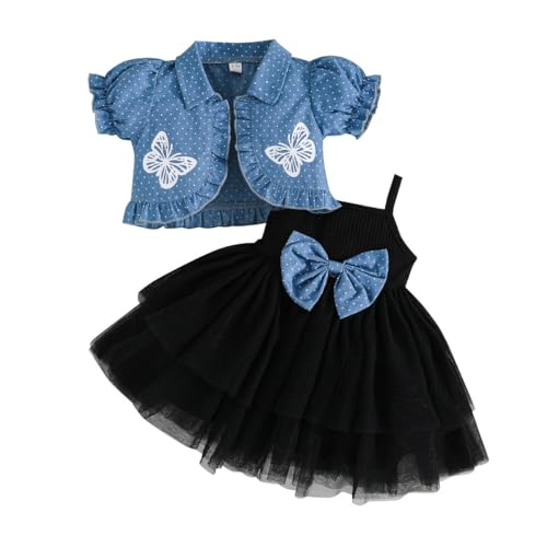 LUVCES Kleinkind Baby Mädchen Bowknot Tutu Kleid und Cardigan Set 2Pcs Sommer Elegante Prinzessinnenkleid und Kurzarm Cardigan Kleidung Sets Kurzarm Schwarz 18-24 Monate von LUVCES