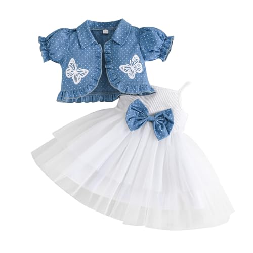 LUVCES Kleinkind Baby Mädchen Bowknot Tutu Kleid und Cardigan Set 2Pcs Sommer Elegante Prinzessinnenkleid und Kurzarm Cardigan Kleidung Sets Kurzarm Weiß 2-3 Jahre von LUVCES