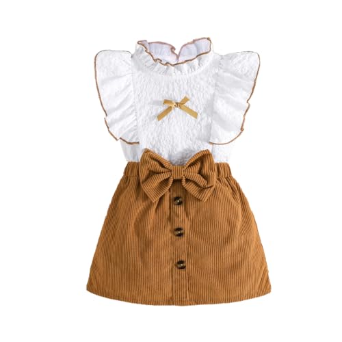 LUVCES Kleinkind Baby Mädchen Outfits Rüschen Ärmellose Hemden Tops + Elegant Schleife Mini Rock 2 Stück Frühling Sommer Kleidung Sets Braun 3-4 Jahre von LUVCES