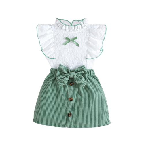LUVCES Kleinkind Baby Mädchen Outfits Rüschen Ärmellose Hemden Tops + Elegant Schleife Mini Rock 2 Stück Frühling Sommer Kleidung Sets Grün 18-24 Monate von LUVCES