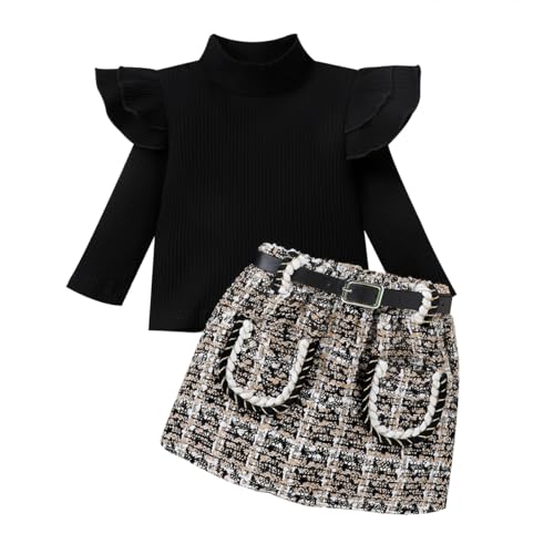LUVCES Kleinkind Baby Mädchen Outfits Ruffle Geripptes Rollkragen Langarm Top + Elegantes Kariertes Rock 2 Stück Herbst Winter Kleidung Sets with Belt Schwarz 12-18 Monate LUVCES Kleinkind Baby Mädchen Outfits Ruffle Geripptes Rollkragen Langarm Top + Elegantes Kariertes Rock 2 Stück Herbst Winter Kleidung Sets with Belt Schwarz 12-18 Monate von LUVCES